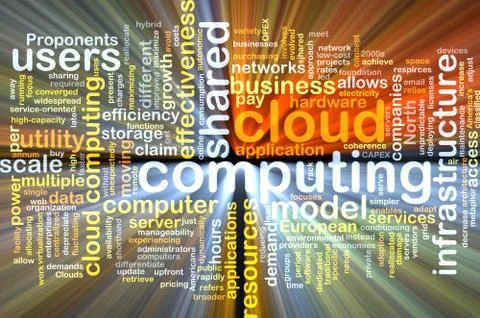 Cloud computing wordcloud concept illustration glowing Stock Illustration