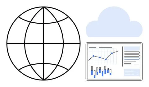 Cloud Computing World Global Digital Connectivity with Data Analytics Inter.. Stock Illustration