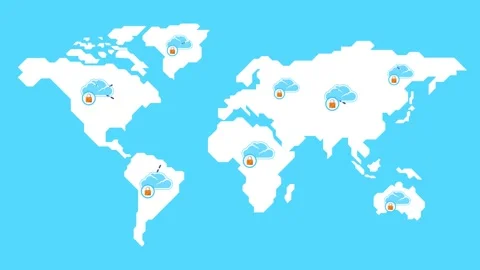 Cloud computing world wide network with multiple servers in world Stock Footage 240861994