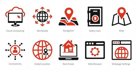 Cloud computing, worldwide, navigation Stock Illustration