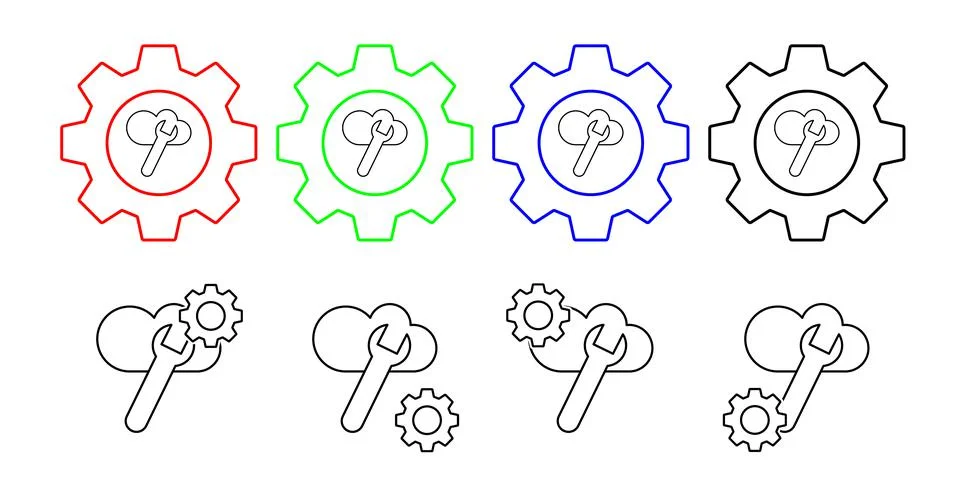 Cloud computing, wrench, seo vector icon in gear set illustration for ui and ux 库存插图