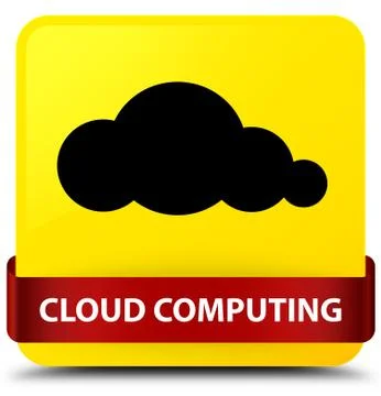 Cloud computing yellow square button red ribbon in middle Stock Illustration