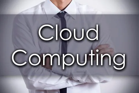 Cloud Computing - Young businessman with text - business concept Stock Photos