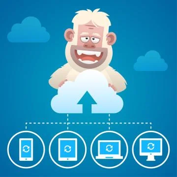 Cloud concept communication devices and character Yeti Stockillustratie