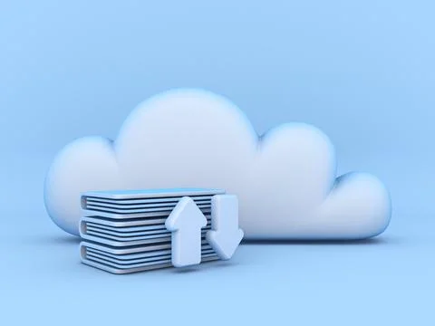 Cloud concept download and upload documents 3D Illustrazione stock