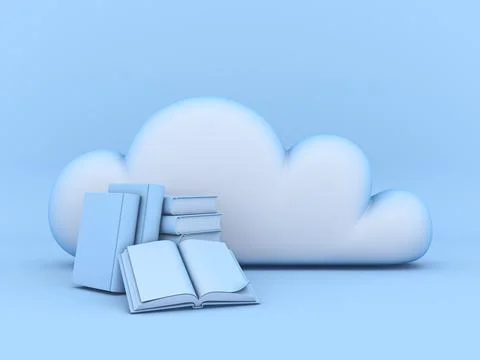 Cloud concept online books 3D イラスト素材
