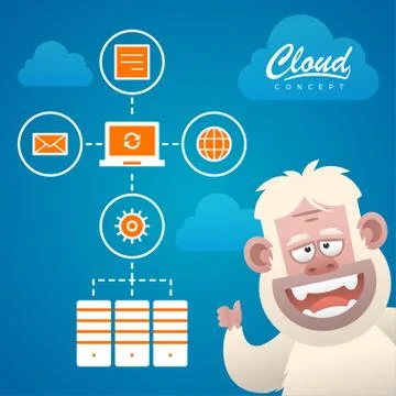 Cloud concept work optimization and character Yeti イラスト素材