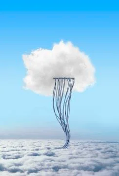 Cloud connected to cables in sky Stock Photos