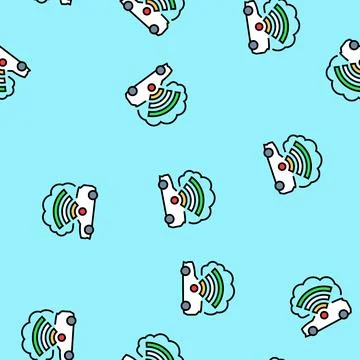 Cloud connected car autonomous vehicle vector seamless pattern Illustrazione stock