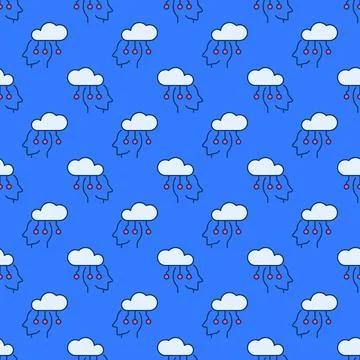 Cloud connected with Head vector colored seamless pattern 스톡 일러스트