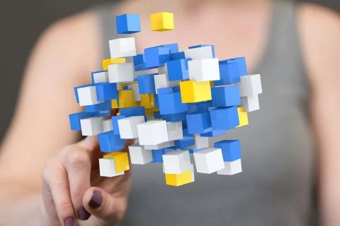 A cloud connected to many objects on a virtual screen. Stock Photos
