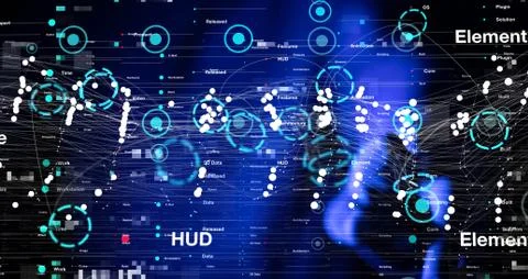 A cloud connected to many objects on a virtual screen. Stock Photos