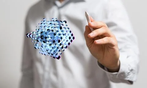 A cloud connected to many objects on a virtual screen. Stock Photos