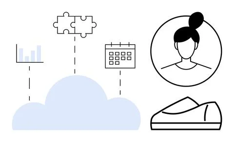 Cloud-Connected Productivity Tasks, Scheduling, Analytics, Team Collaborati.. Stock Illustration