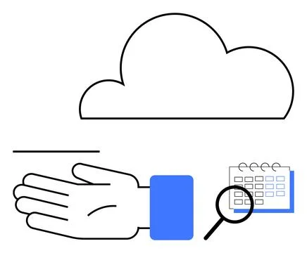 Cloud Connection and Task Management with Calendar and Hand Gesture Symbols Stock Illustration