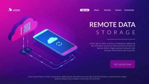 Cloud connection isometric 3D landing page. Stock Illustration