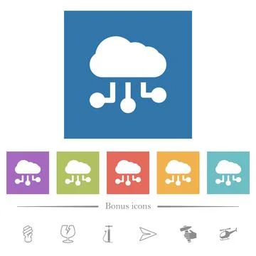 Cloud connections flat white icons in square backgrounds Illustrazione stock