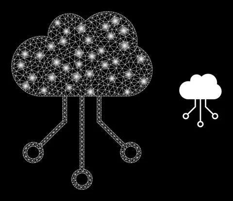 Cloud Connections Icon - Wire Frame Mesh with Light Spots Stock Illustration