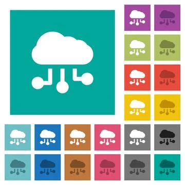 Cloud connections solid square flat multi colored icons Illustrazione stock