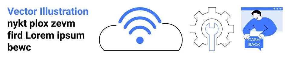 Cloud Connectivity, Cashback Solutions, and Gear Icon Technology and Digital Stock Illustration