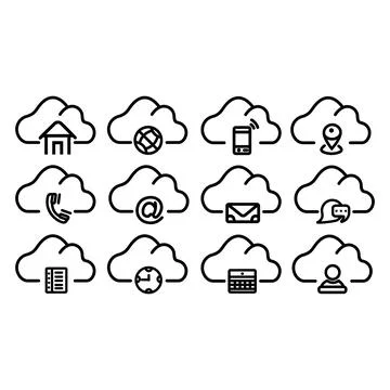 Cloud contact  icon flat symbol vector, with contact us set icon vector Stock Illustration