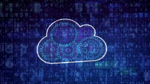 Cloud containing rotating gears mechanism on dark blue hexadecimal Stock-Footage 335830951
