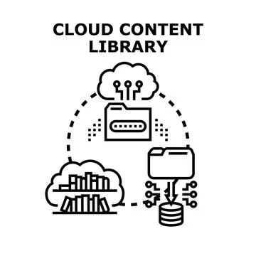 Cloud content library accessing digital information management Stock Illustration