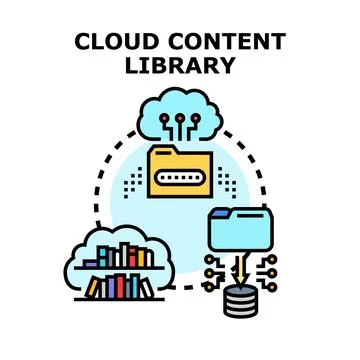 Cloud content library accessing digital information management Stock Illustration