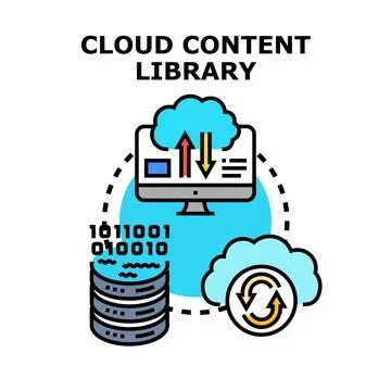 Cloud content library accessing stored digital database files Stock Illustration