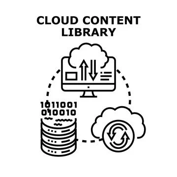 Cloud content library accessing stored digital database files Stock Illustration