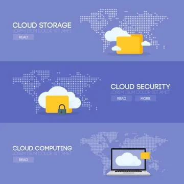 Cloud coputing storage service and security banner concept. Vector illustrati 스톡 일러스트
