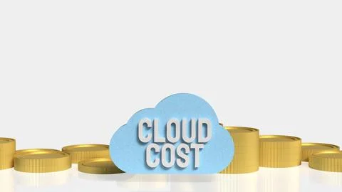 Cloud Cost Optimization Concept with Coins and Cloud Computing Icon 3d render Stock Illustration