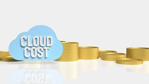 Cloud Cost Optimization Concept with Coins and Cloud Computing Icon 3d render Stock Illustration