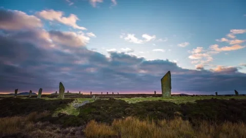 Cloud Cover during Sunset at the Ring of Brodgar Stenness in Orkney Video stock 253194867