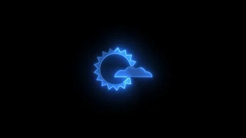 Cloud cover icon glowing neon blue color animation on black background Stock Footage 271053062