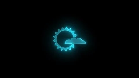 Cloud cover icon glowing neon cyan color animation on black background Stock Footage 271053079