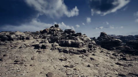 Cloud covered arid terrain. Gritty stormy desert with shadows Video stock 335101767