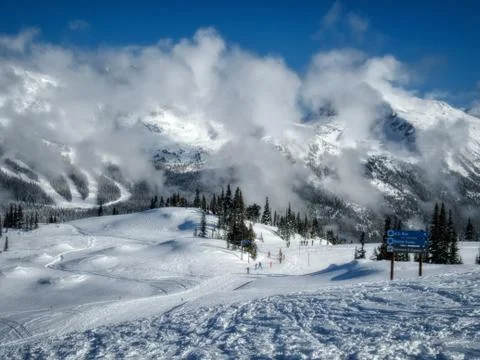 Cloud Covered Blackcomb Mountain Stock Photos