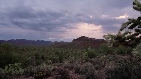 Cloud covered desert at sunrise Stock Footage 93996009