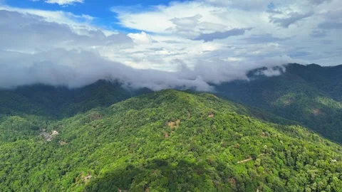 Cloud-covered green mountain range in tropical Thailand Видео 309439814