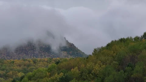 Cloud-Covered Mountain and Trees on a Gloomy Day Stock Footage 265796193
