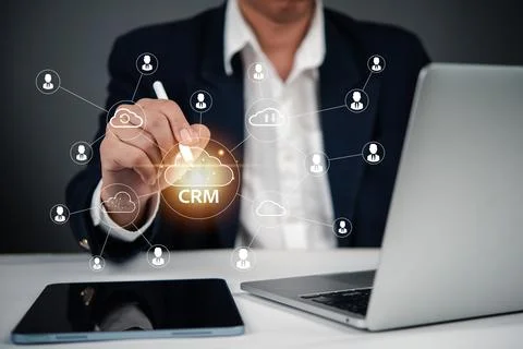 Cloud CRM network for customer data management, AI-powered business intelli.. Foto stock