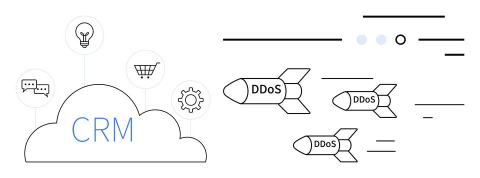 Cloud CRM Security Threats with DDoS Attacks and Related Functional Icons 스톡 일러스트