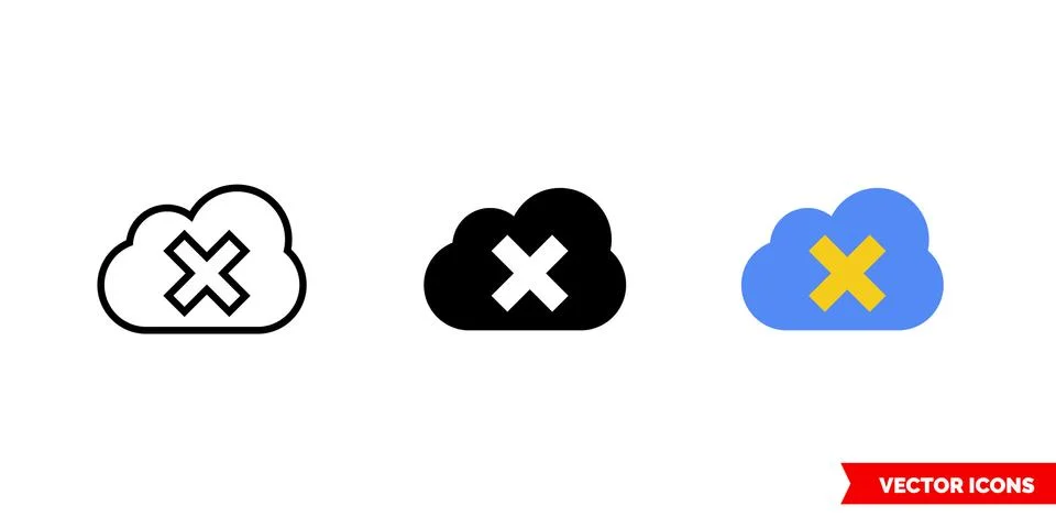 Cloud cross icon of 3 types color, black and white, outline. Isolated vector  Stock Illustration