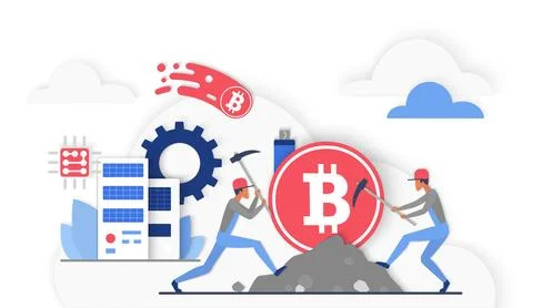 Cloud Cryptocurrency Mining with Bitcoin Symbol 库存插图