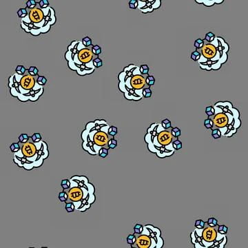 Cloud cryptocurrency mining vector seamless pattern Illustrazione stock