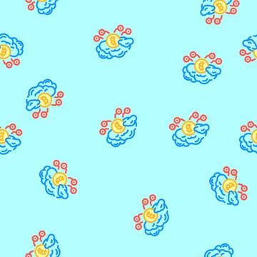 Cloud cryptocurrency mining vector seamless pattern Stock Illustration