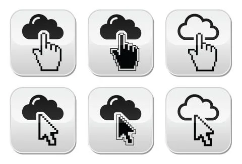 Cloud with cursor hand and arrow buttons set Stock Illustration