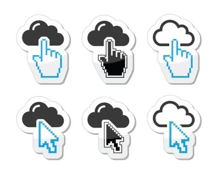 Cloud with cursor hand and arrow icons set イラスト素材