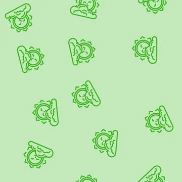 Cloud cute sun character line vector seamless pattern Stock Illustration